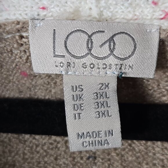 LOGO by Lori Goldstein Size 2X Tan Color Blocked Speckled  Button Front Cardigan - Picture 3 of 10
